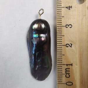 Iridescent Black Baroque Pearl Pendant Necklace Accent
